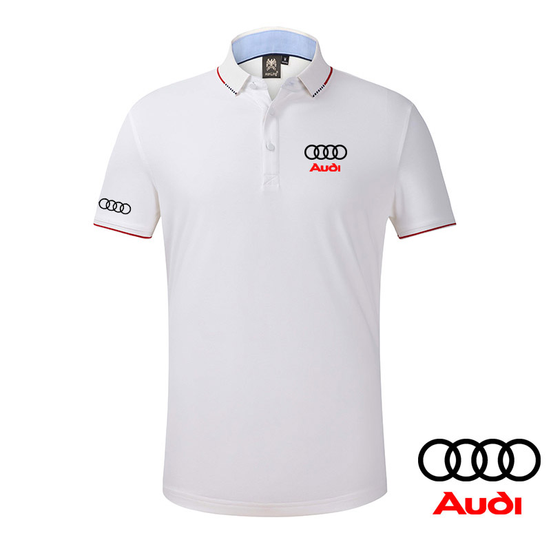 2022 Polo Audi Col Contrasté Homme Coton Piqué Manche Courte